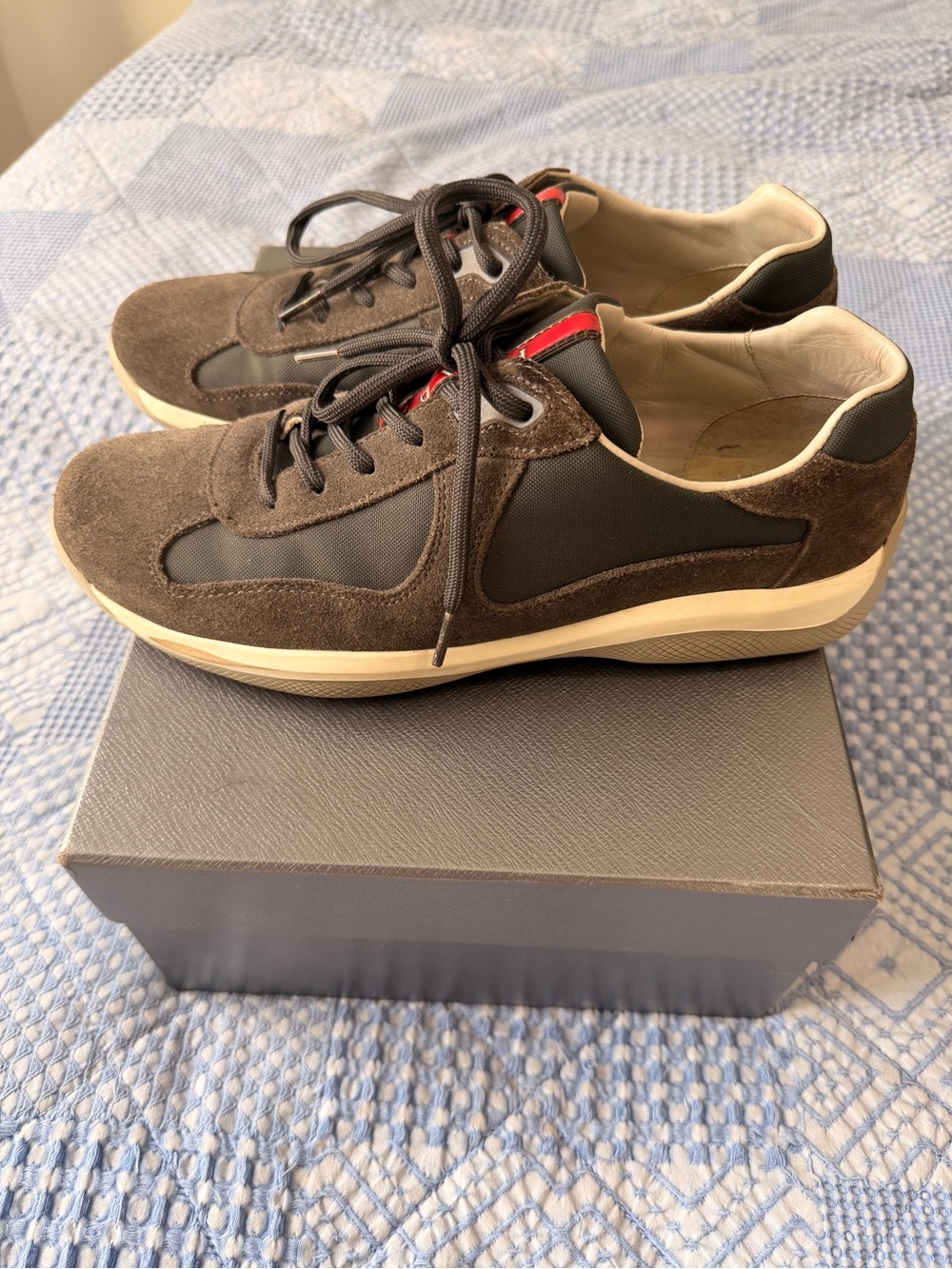 Prada Americas Cups Suede & Mesh Sneakers - Grey - Picture 1 of 7